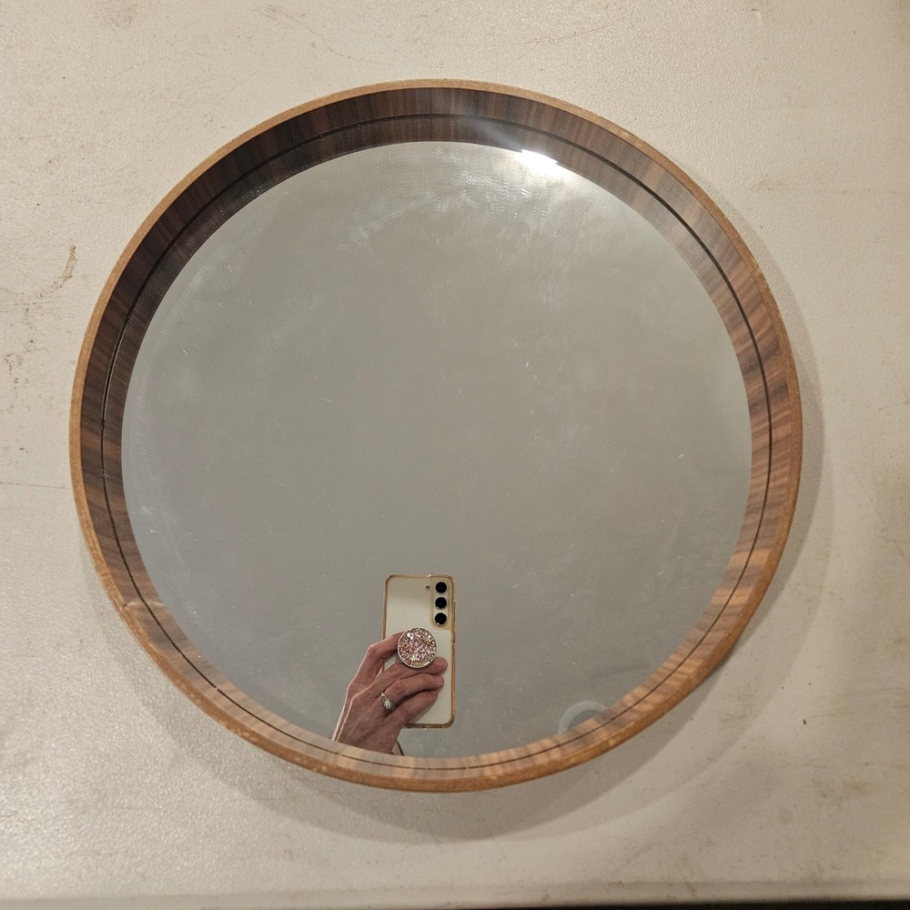 West Elm 14" Round Wood Accent Wall Mirror Deep Frame Mid-Century Modern